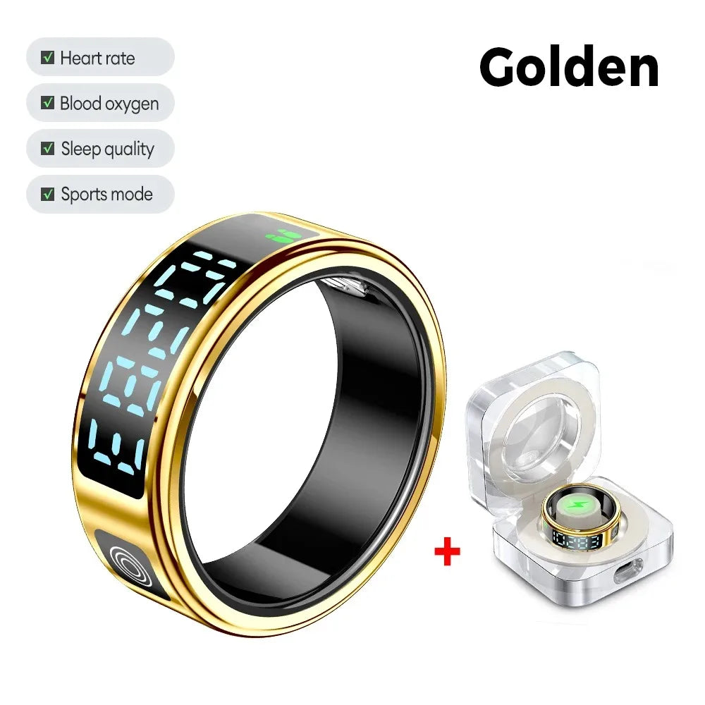 Smart Ring LED Display Screen Heart Rate Sleeping Sports Modes Health Monitoring Men Women Stainless steel Sports Ring