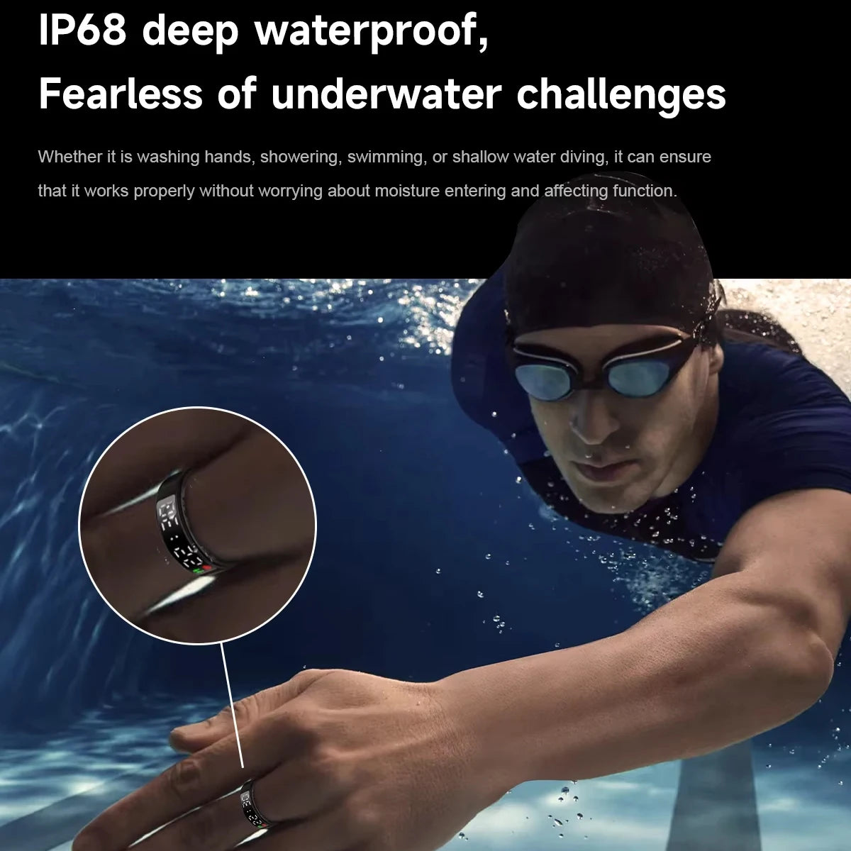 Smart Ring LED Display Screen Heart Rate Sleeping Sports Modes Health Monitoring Men Women Stainless steel Sports Ring