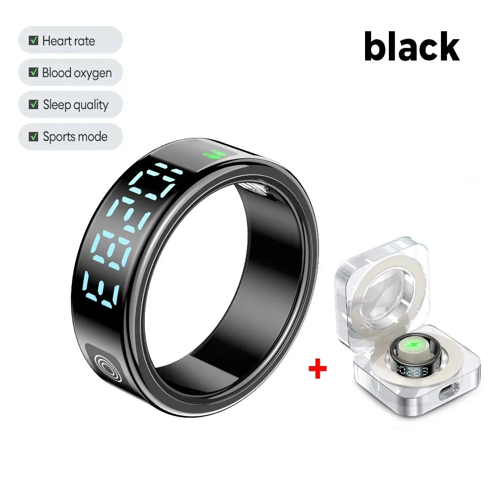 Smart Ring LED Display Screen Heart Rate Sleeping Sports Modes Health Monitoring Men Women Stainless steel Sports Ring